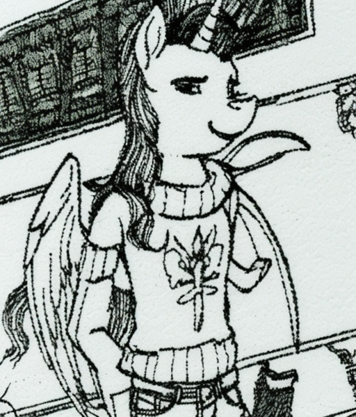 00466-95960116-gvgtgm traditional print lineart drawing, solo anthro male unicorn pony with wings, sweater and jeans, at a storefront.png